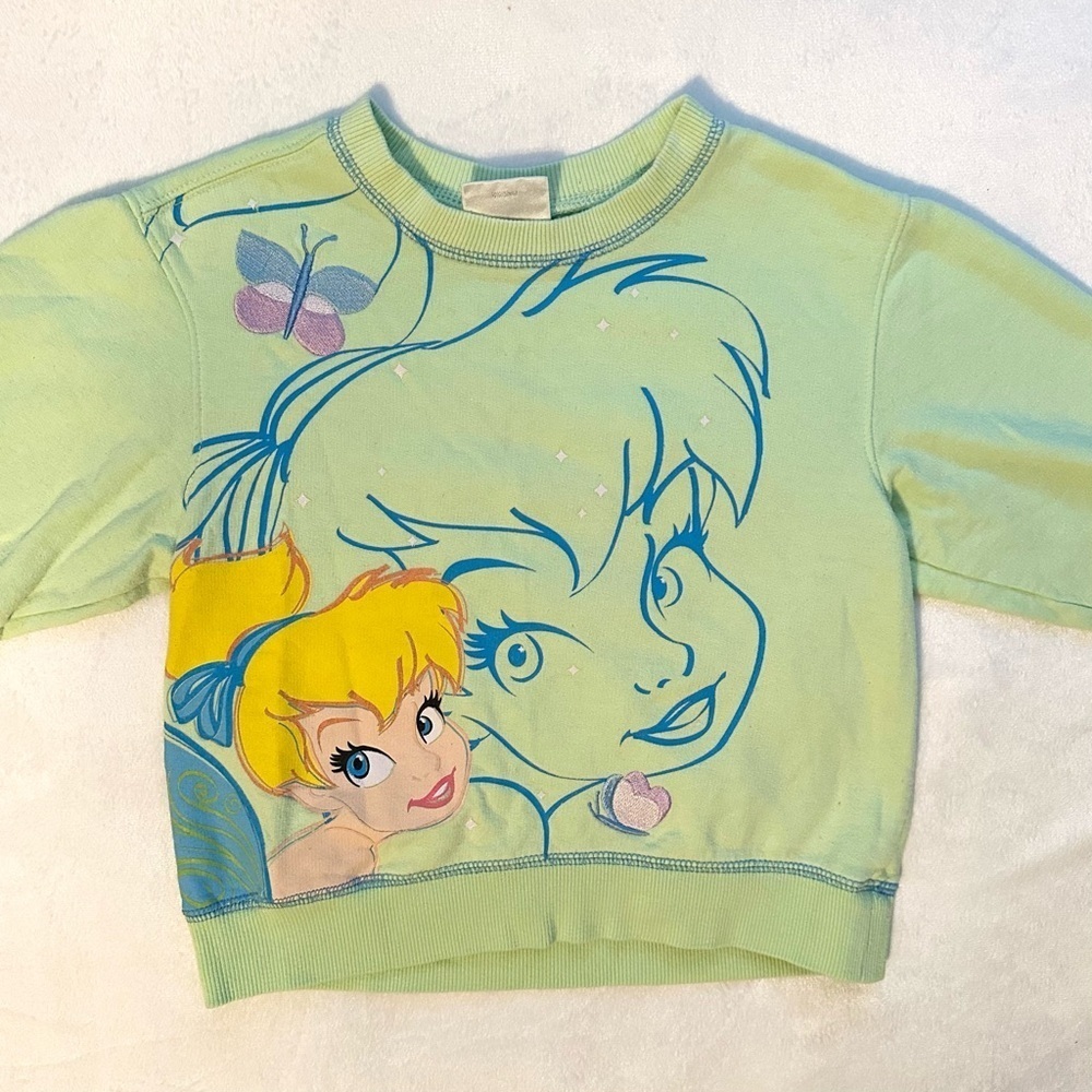 RARE Vtg Disney Store Green Tinker Bell Girls Sweatshirt XS 4 Green Embroidered